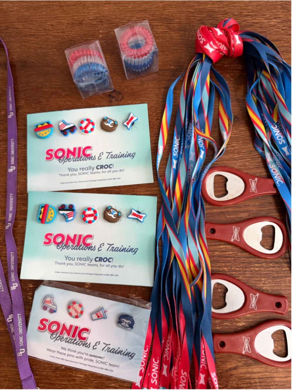 Sonic Drive-In Employee Promotional Lot 16 Shoelaces 5 Bottle Openers Croc Charm